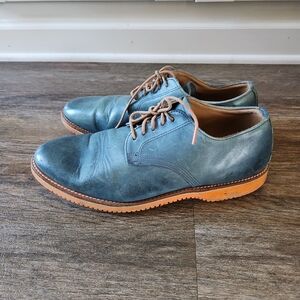 Walk-Over Made in USA Blue Leather Oxford Bucks Shoes Brick Red Sole Mens 10